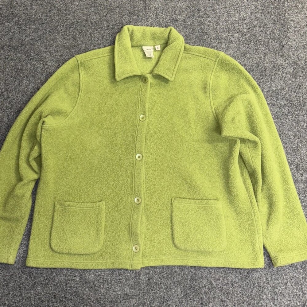 LL Bean Women’s XL Green Fleece Button Up Long Sleeve Sweater Jacket